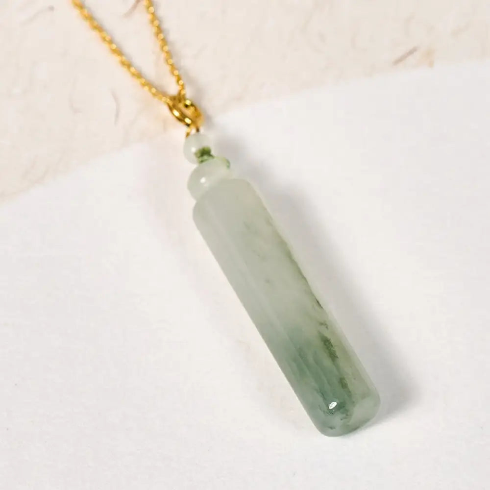 Buddha Stones Cylinder Pattern Jade Luck Necklace Pendant - Golden-Natural Jade(Color&Size May Vary) - Necklaces &