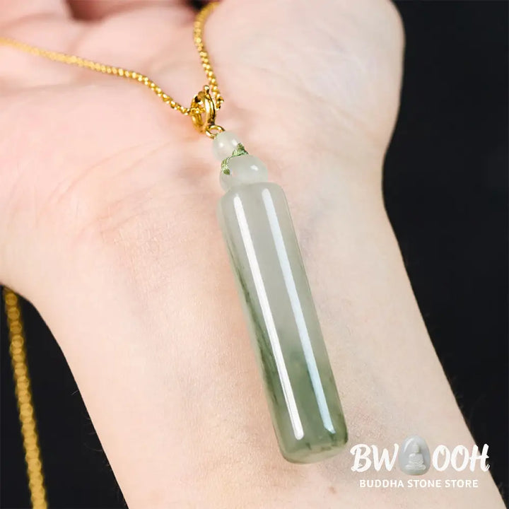 Buddha Stones Cylinder Pattern Jade Luck Necklace Pendant - Necklaces &amp; Pendants