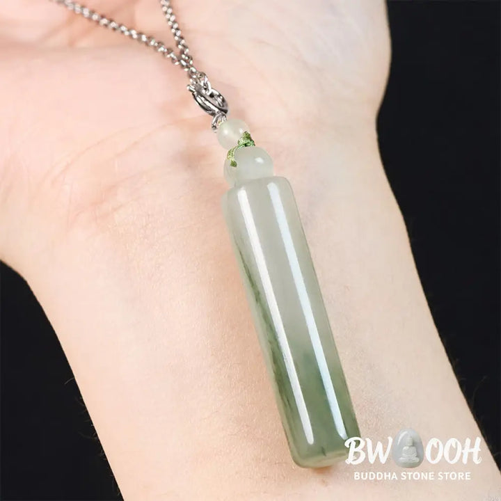 Buddha Stones Cylinder Pattern Jade Luck Necklace Pendant - Necklaces &amp; Pendants