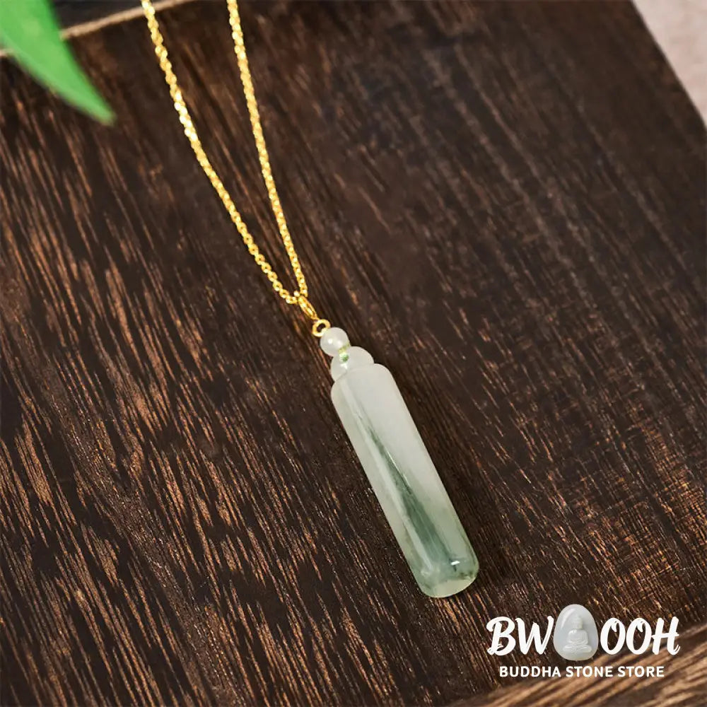 Buddha Stones Cylinder Pattern Jade Luck Necklace Pendant - Necklaces &amp; Pendants