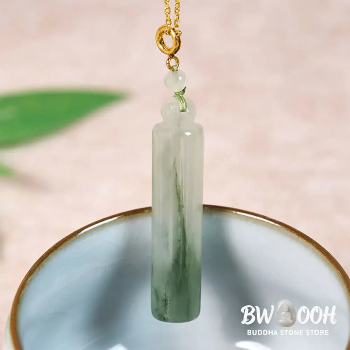 Buddha Stones Cylinder Pattern Jade Luck Necklace Pendant - Necklaces &amp; Pendants