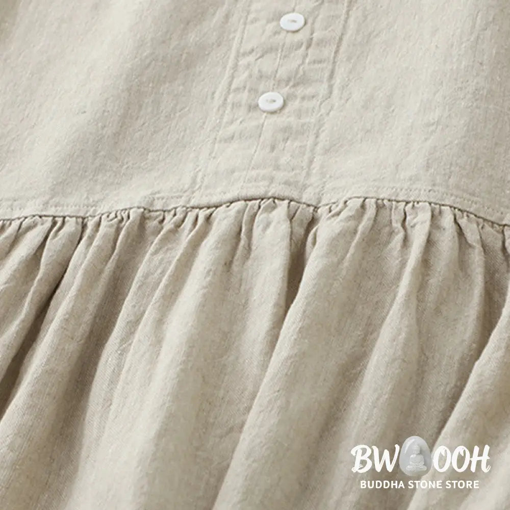 Buddha Stones Daily Casual Pure Color V-Neck Simple Buttons Design Sleeveless Midi Dress - Midi Dress