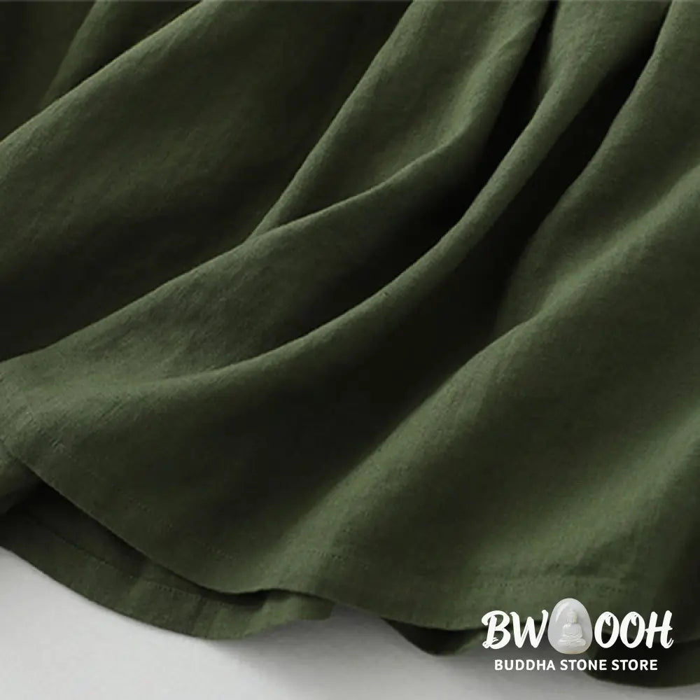 Buddha Stones Daily Casual Pure Color V-Neck Simple Buttons Design Sleeveless Midi Dress - Midi Dress