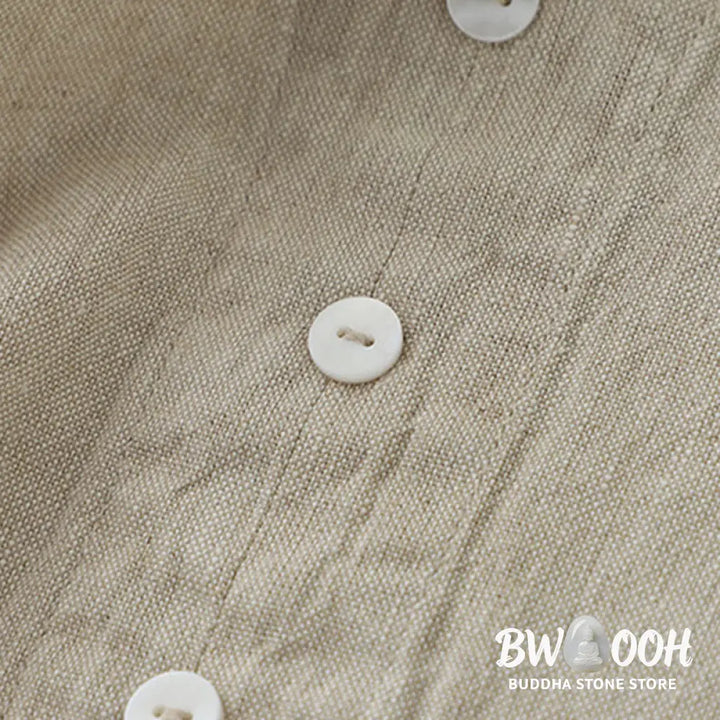 Buddha Stones Daily Casual Pure Color V-Neck Simple Buttons Design Sleeveless Midi Dress - Midi Dress