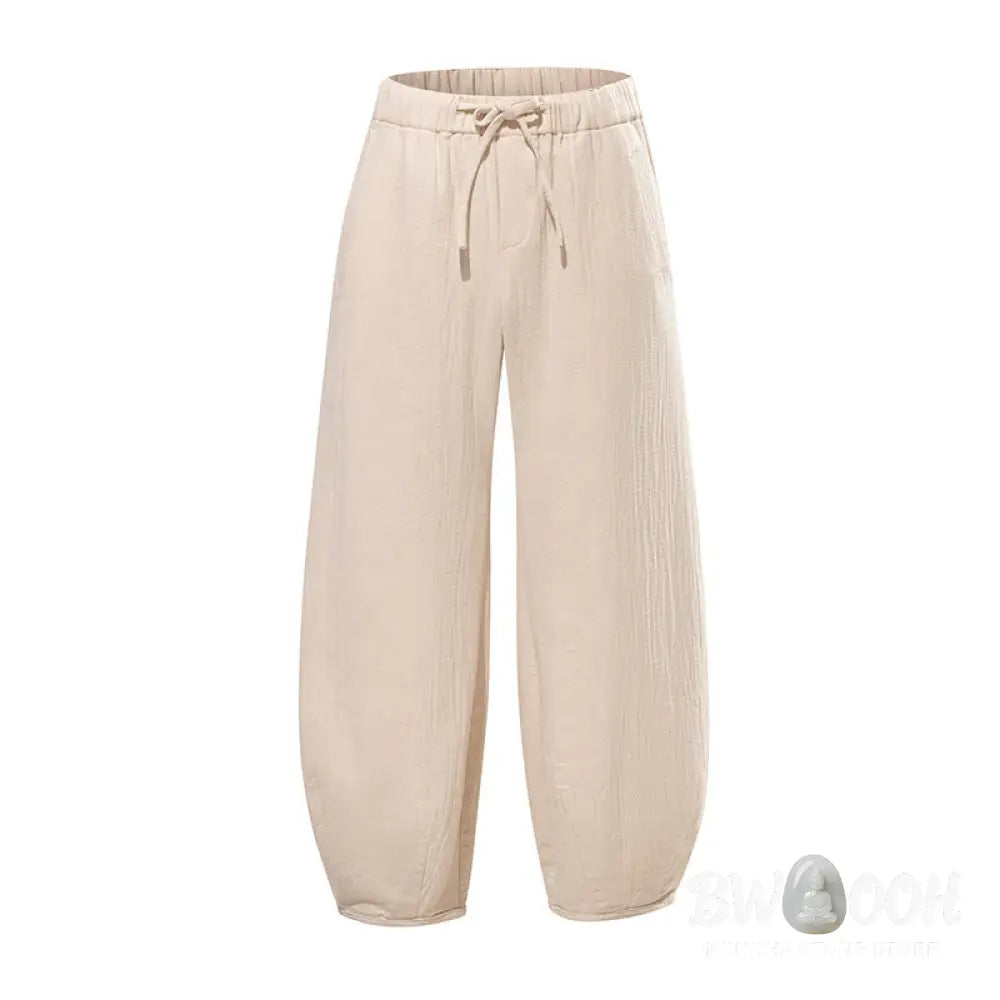 Buddha Stones Daily Drawstring Chinese Zen Style Men’s Wide Leg Pure Pants With Pockets - Men’s Wide Leg Pants