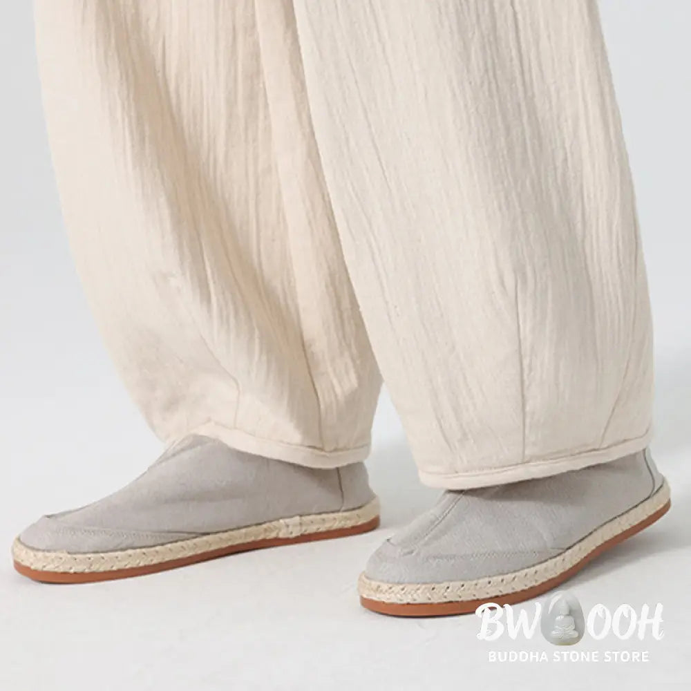 Buddha Stones Daily Drawstring Chinese Zen Style Men’s Wide Leg Pure Pants With Pockets - Men’s Wide Leg Pants