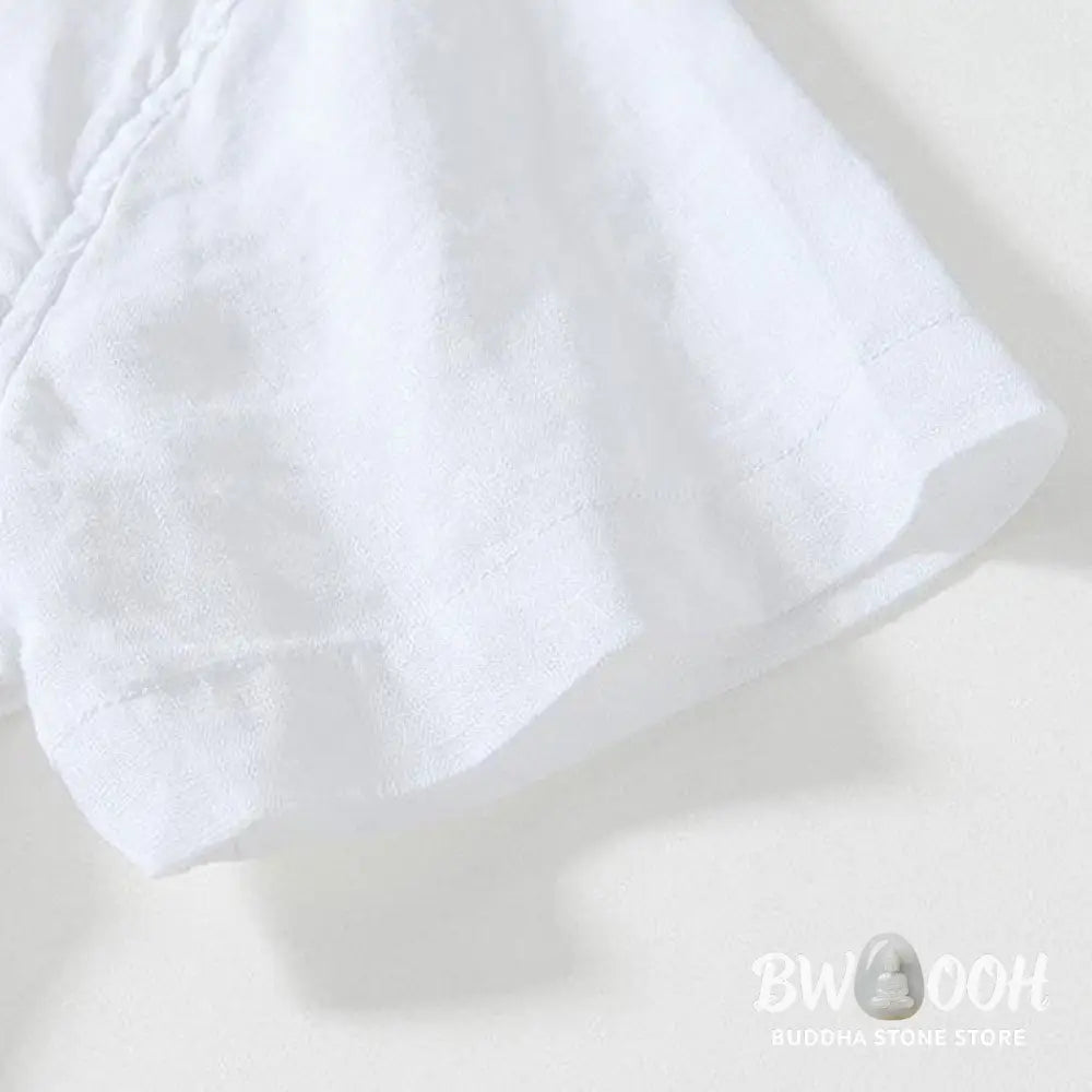 Buddha Stones Daily Frog-Button Stand Collar Short Sleeve Linen Men’s Shirt - Men’s Shirts
