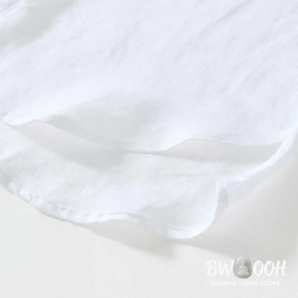 Buddha Stones Daily Frog-Button Stand Collar Short Sleeve Linen Men’s Shirt - Men’s Shirts