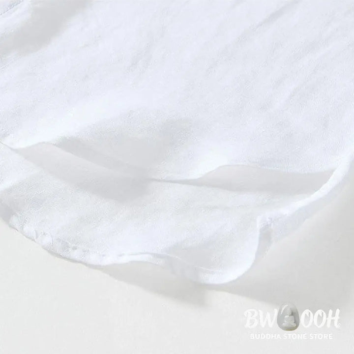 Buddha Stones Daily Frog-Button Stand Collar Short Sleeve Linen Men’s Shirt - Men’s Shirts