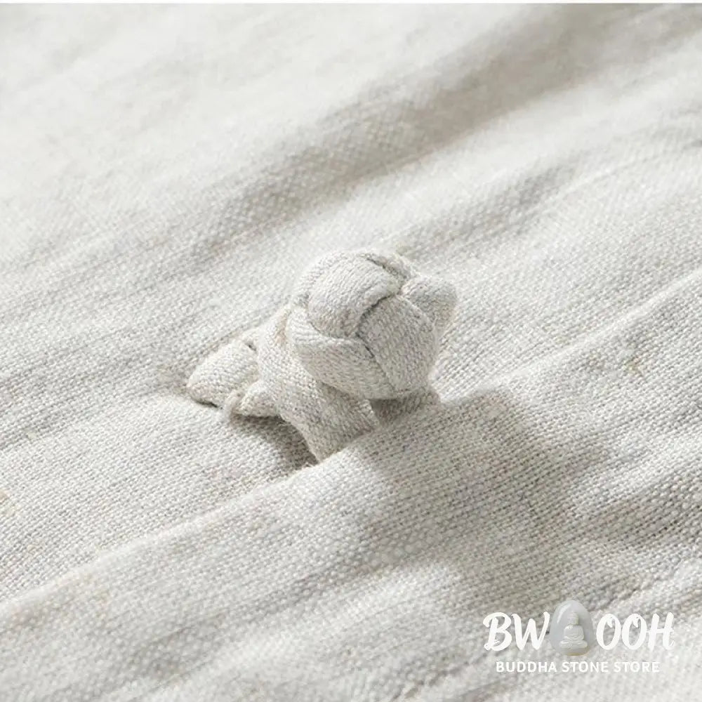 Buddha Stones Daily Frog-Button Stand Collar Short Sleeve Linen Men’s Shirt - Men’s Shirts