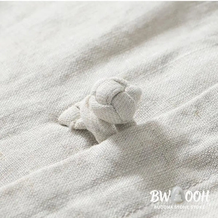 Buddha Stones Daily Frog-Button Stand Collar Short Sleeve Linen Men’s Shirt - Men’s Shirts