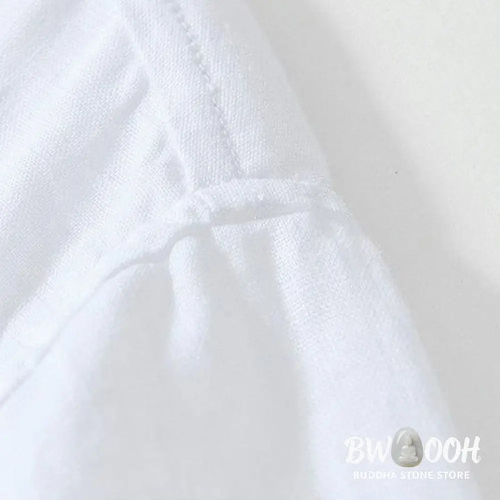 Buddha Stones Daily Frog-Button Stand Collar Short Sleeve Linen Men’s Shirt - Men’s Shirts
