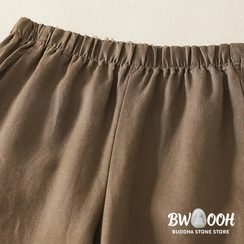 Buddha Stones Daily Plain Simple Design Cotton Linen Women’s Pants With Pockets - Women’s Pants