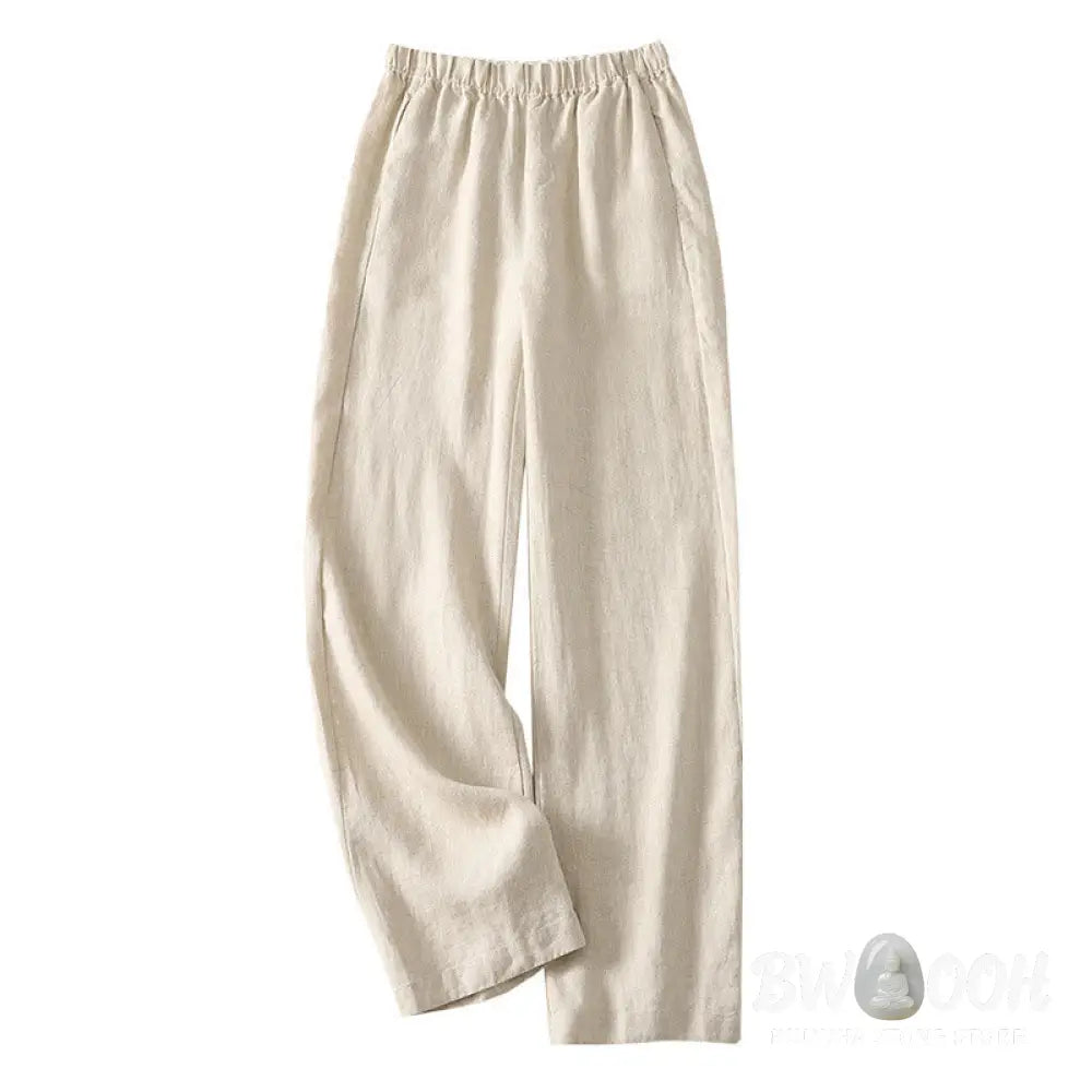 Buddha Stones Daily Plain Simple Design Cotton Linen Women’s Pants With Pockets - Women’s Pants
