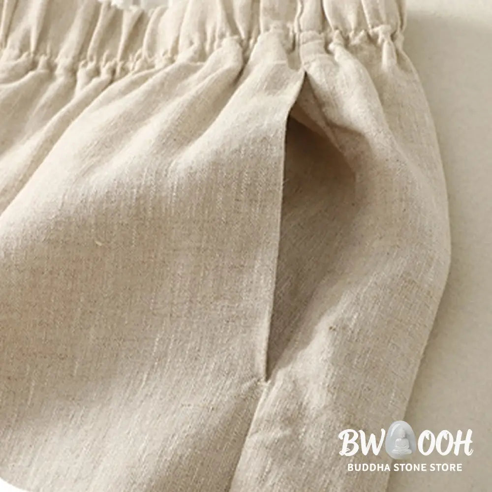 Buddha Stones Daily Plain Simple Design Cotton Linen Women’s Pants With Pockets - Women’s Pants