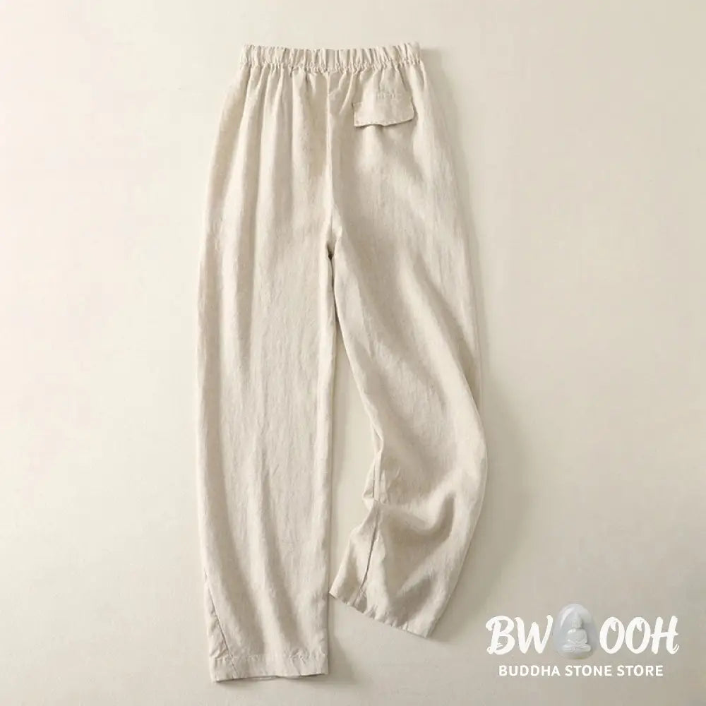 Buddha Stones Daily Plain Simple Design Cotton Linen Women’s Pants With Pockets - Women’s Pants
