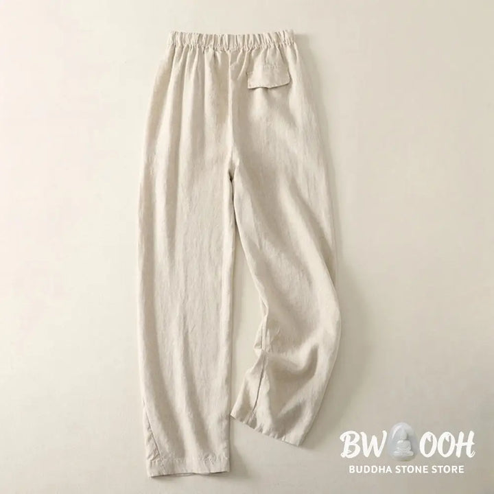 Buddha Stones Daily Plain Simple Design Cotton Linen Women’s Pants With Pockets - Women’s Pants