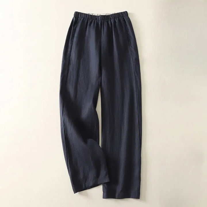 Buddha Stones Daily Plain Simple Design Cotton Linen Women’s Pants With Pockets - MidnightBlue / US4，UK/AU8，EU36 (L)