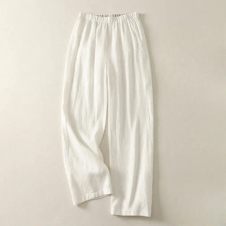 Buddha Stones Daily Plain Simple Design Cotton Linen Women’s Pants With Pockets - OldLace / US4，UK/AU8，EU36 (L)