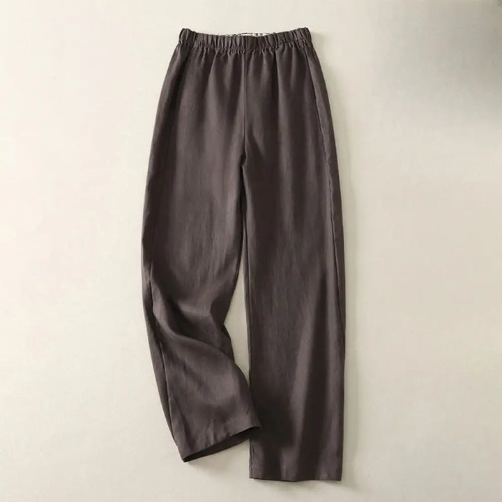 Buddha Stones Daily Plain Simple Design Cotton Linen Women’s Pants With Pockets - SaddleBrown / US4，UK/AU8，EU36 (L)