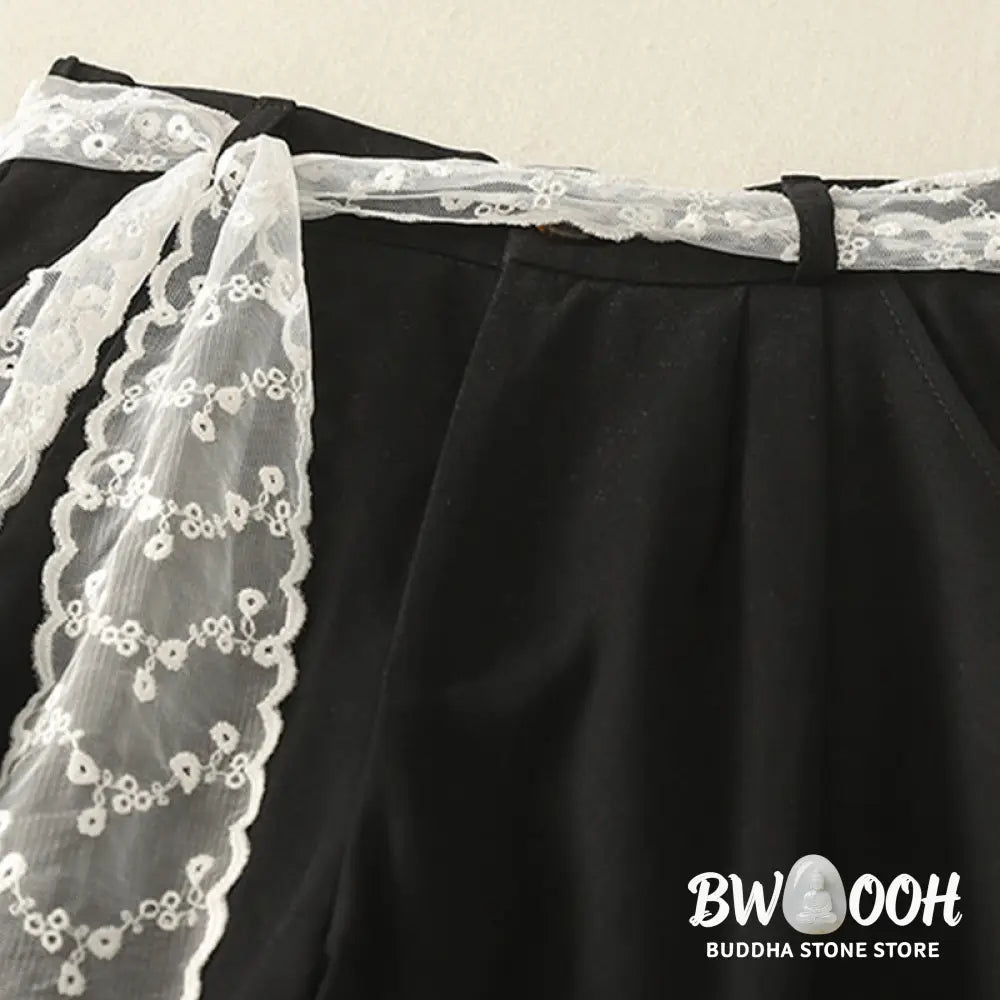 BWOOOH printed wide-leg yoga pants - Daily Solid Color Lace Belt Women&