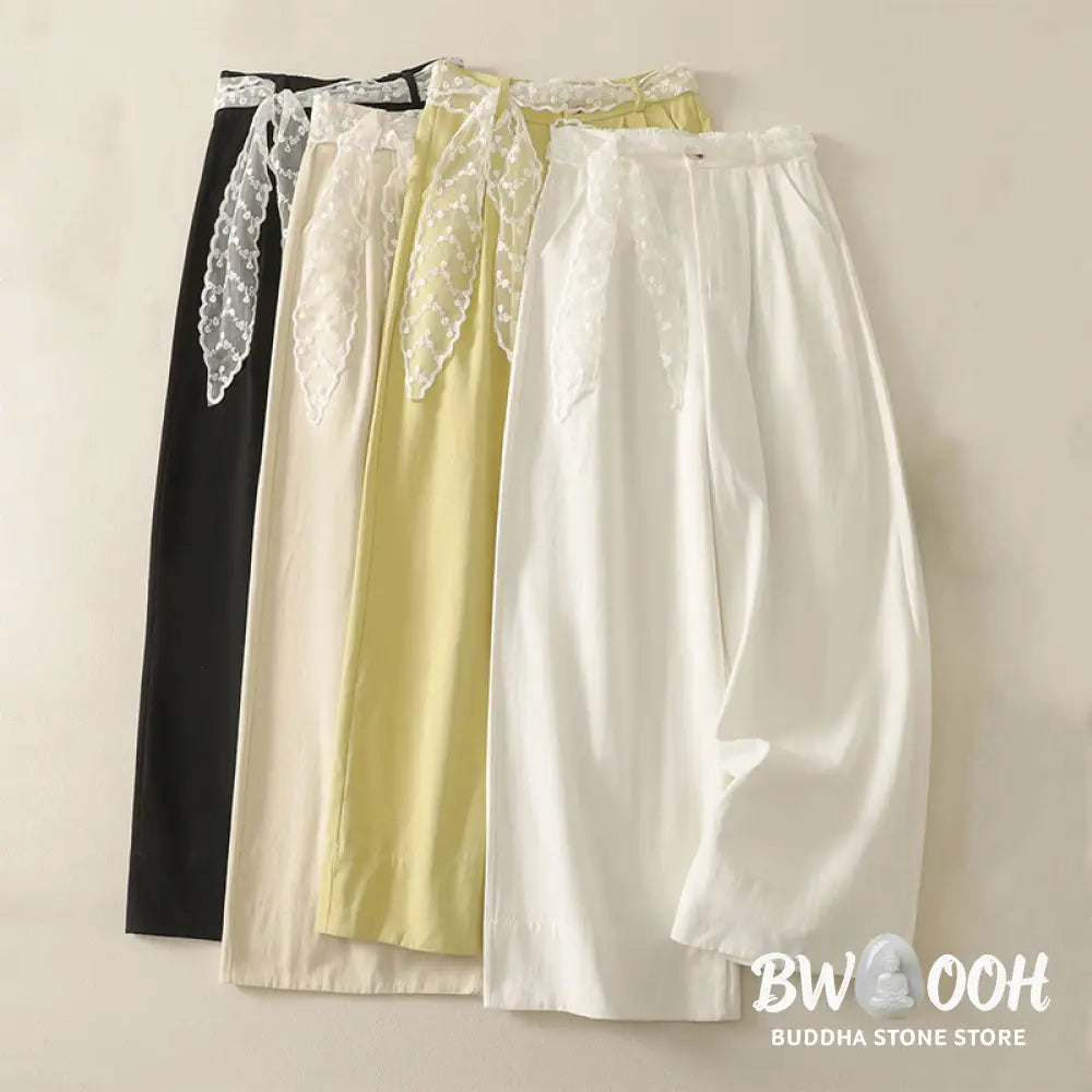 BWOOOH printed wide-leg yoga pants - Daily Solid Color Lace Belt Women&