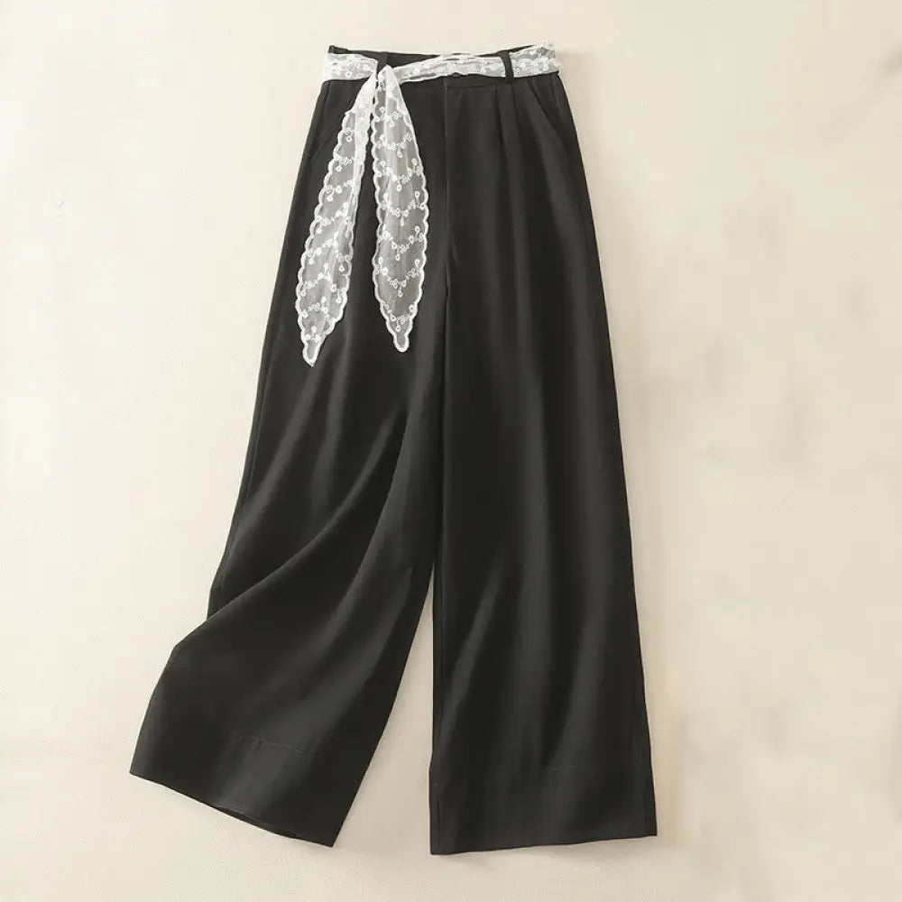 BWOOOH printed wide-leg yoga pants - Daily Solid Color Lace Belt Women&