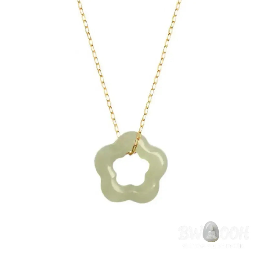 BWOOOH Dainty Hetian Cyan Jade Luck Floral Charm Necklace Pendant with 925 Sterling Silver chain, showcasing a delicate jade floral design for prosperity and spiritual balance. - View 10