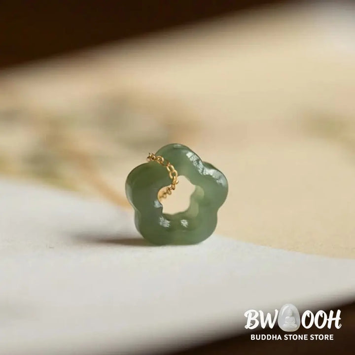 BWOOOH Dainty Hetian Cyan Jade Luck Floral Charm Necklace Pendant with 925 Sterling Silver chain, showcasing a delicate jade floral design for prosperity and spiritual balance. - View 12