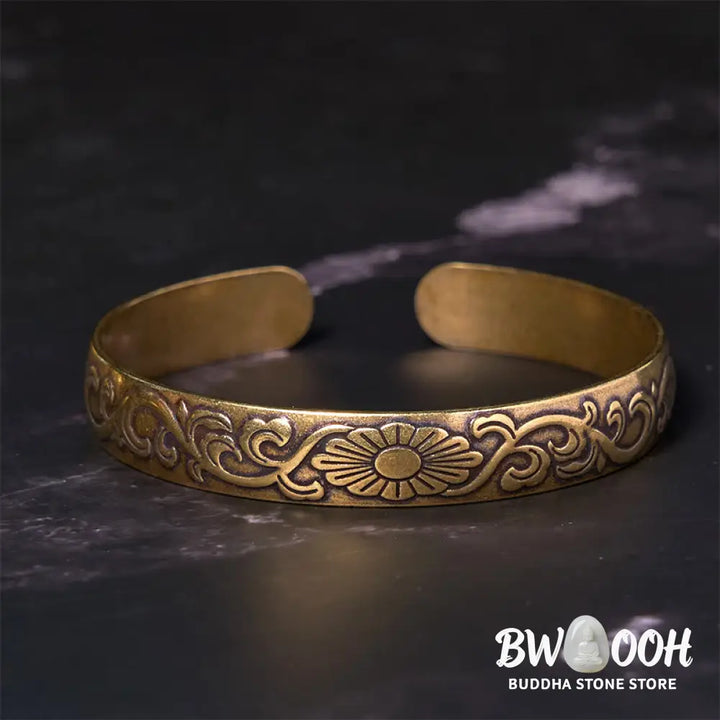 Buddha Stones Daisy Flower Vine Copper Brass Luck Self Care Cuff Bracelet Bangle - BWOOOH - Bracelet Bangle