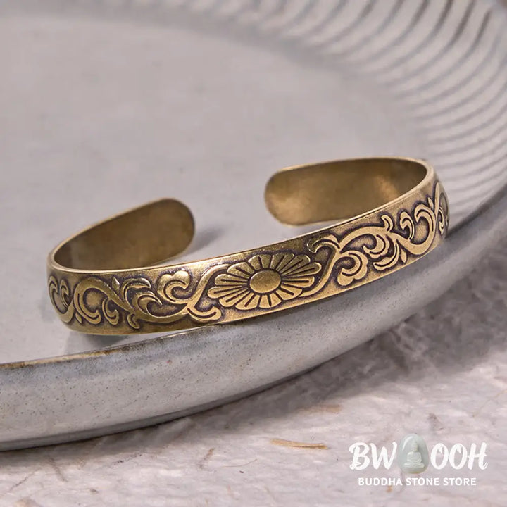 Buddha Stones Daisy Flower Vine Copper Brass Luck Self Care Cuff Bracelet Bangle - BWOOOH - Bracelet Bangle