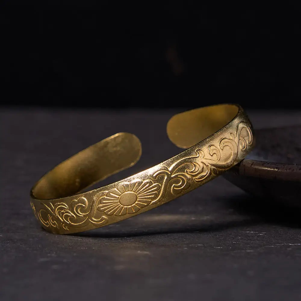 Buddha Stones Daisy Flower Vine Copper Brass Luck Self Care Cuff Bracelet Bangle - BWOOOH - Polished(Wrist