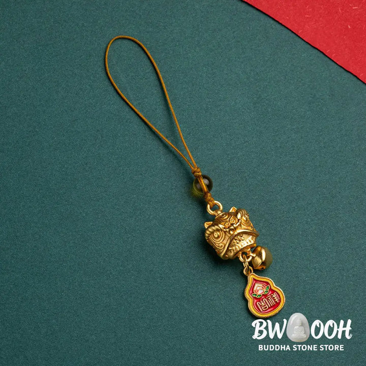 Buddha Stones Dancing Lion Auspicious Ruyi Safe Peace Rich Copper Wealth Phone Hanging Decoration - Phone Hanging