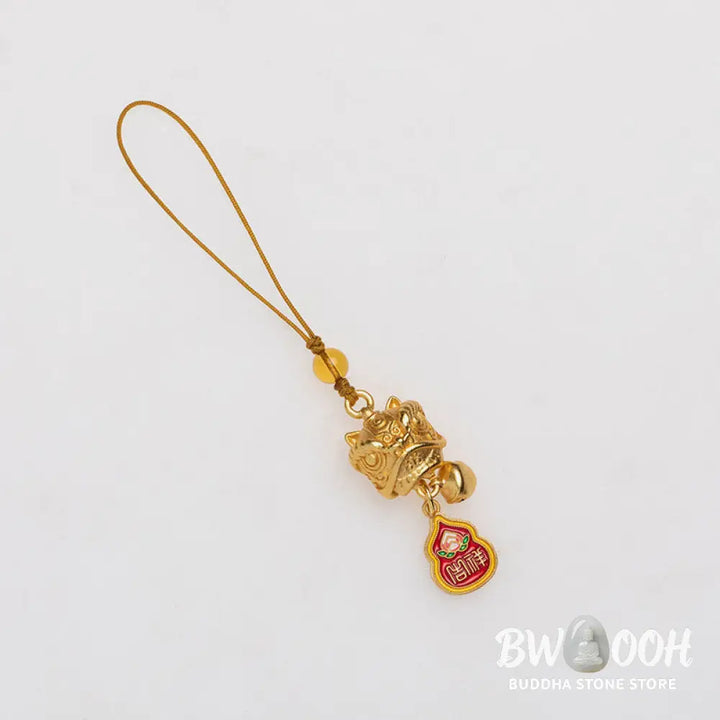 Buddha Stones Dancing Lion Auspicious Ruyi Safe Peace Rich Copper Wealth Phone Hanging Decoration - Phone Hanging