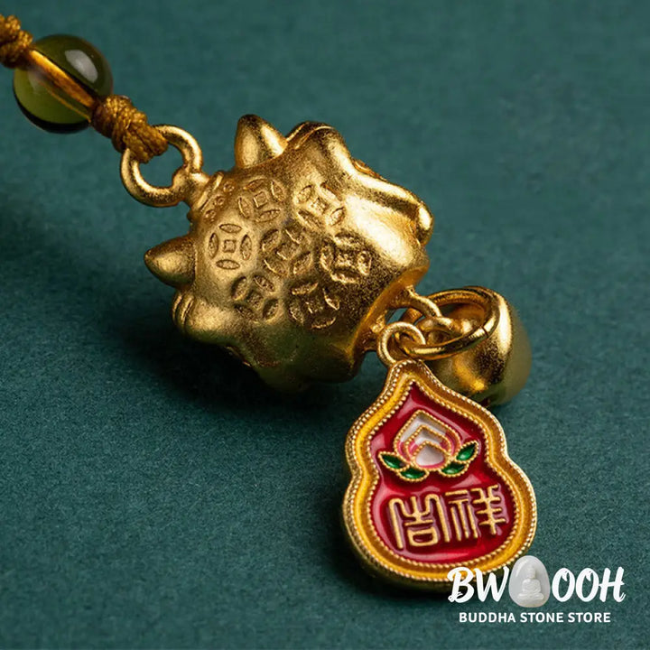 Buddha Stones Dancing Lion Auspicious Ruyi Safe Peace Rich Copper Wealth Phone Hanging Decoration - Phone Hanging