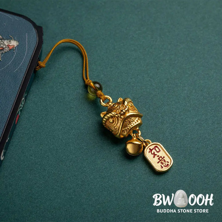 Buddha Stones Dancing Lion Auspicious Ruyi Safe Peace Rich Copper Wealth Phone Hanging Decoration - Phone Hanging