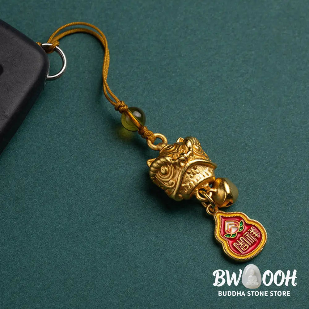 Buddha Stones Dancing Lion Auspicious Ruyi Safe Peace Rich Copper Wealth Phone Hanging Decoration - Phone Hanging