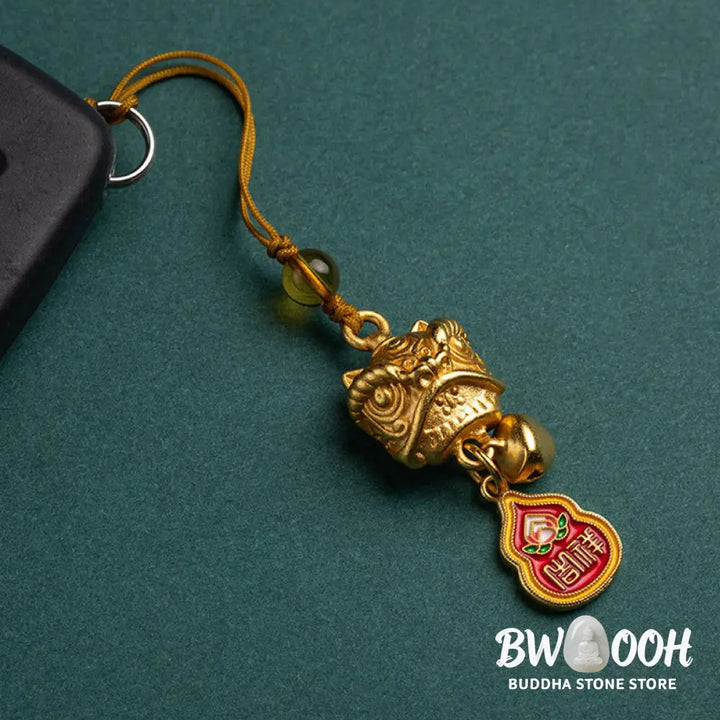 Buddha Stones Dancing Lion Auspicious Ruyi Safe Peace Rich Copper Wealth Phone Hanging Decoration - Phone Hanging