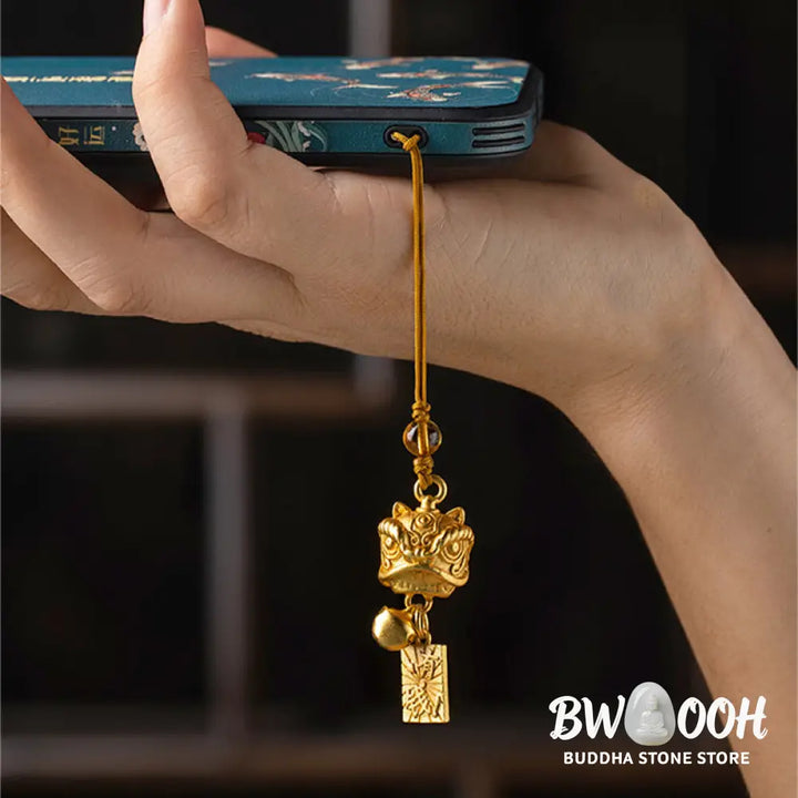 Buddha Stones Dancing Lion Auspicious Ruyi Safe Peace Rich Copper Wealth Phone Hanging Decoration - Phone Hanging