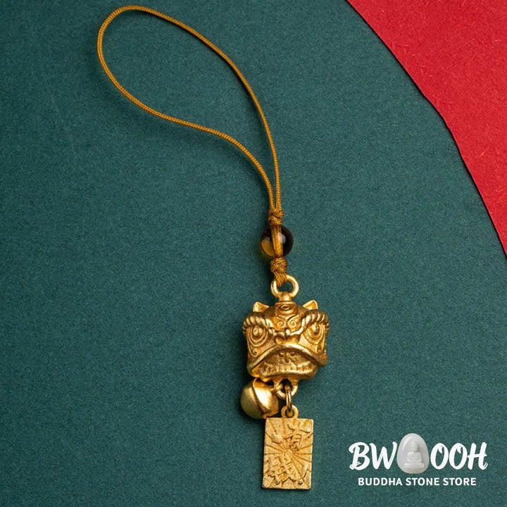 Buddha Stones Dancing Lion Auspicious Ruyi Safe Peace Rich Copper Wealth Phone Hanging Decoration - Phone Hanging