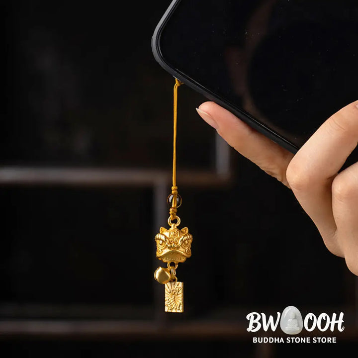 Buddha Stones Dancing Lion Auspicious Ruyi Safe Peace Rich Copper Wealth Phone Hanging Decoration - Phone Hanging