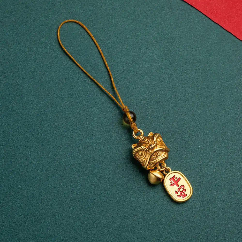 Buddha Stones Dancing Lion Auspicious Ruyi Safe Peace Rich Copper Wealth Phone Hanging Decoration - Dancing Lion Letter