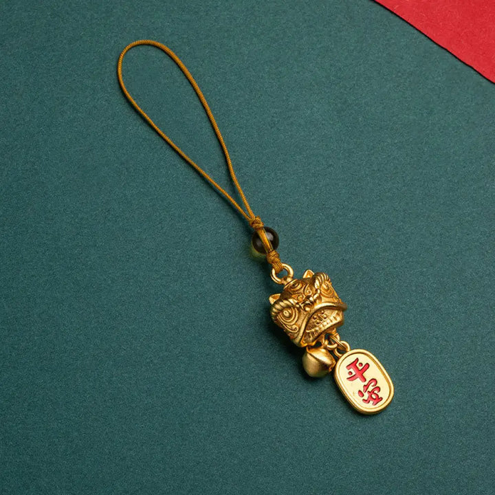 Buddha Stones Dancing Lion Auspicious Ruyi Safe Peace Rich Copper Wealth Phone Hanging Decoration - Dancing Lion Letter