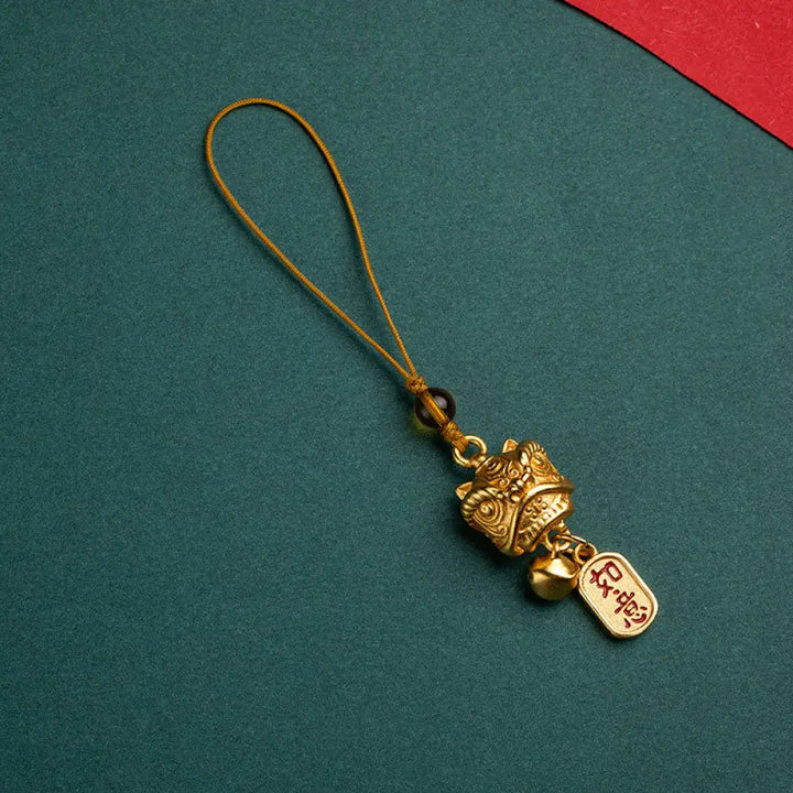 Buddha Stones Dancing Lion Auspicious Ruyi Safe Peace Rich Copper Wealth Phone Hanging Decoration - Dancing Lion Letter