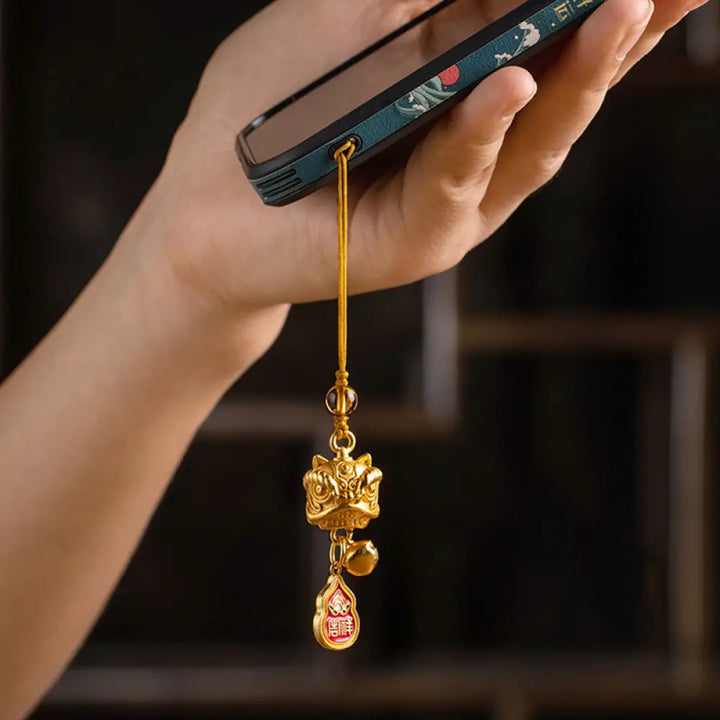Buddha Stones Dancing Lion Auspicious Ruyi Safe Peace Rich Copper Wealth Phone Hanging Decoration - Dancing Lion Letter