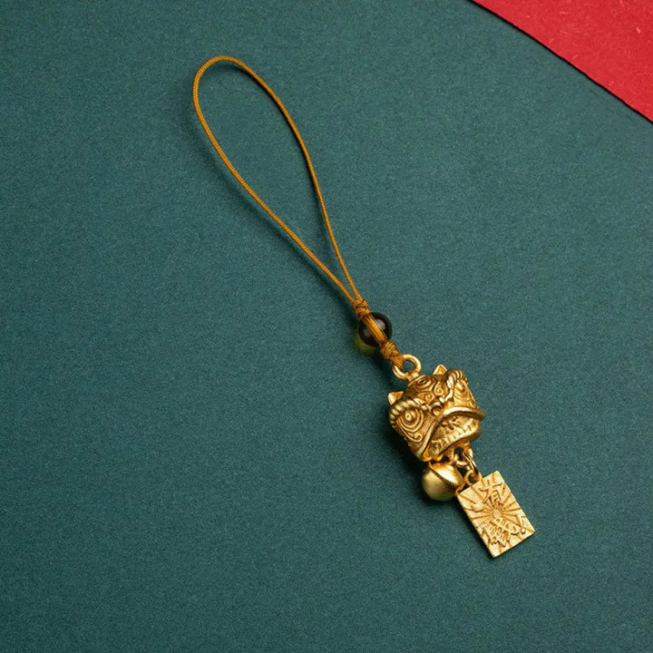 Buddha Stones Dancing Lion Auspicious Ruyi Safe Peace Rich Copper Wealth Phone Hanging Decoration - Dancing Lion Letter