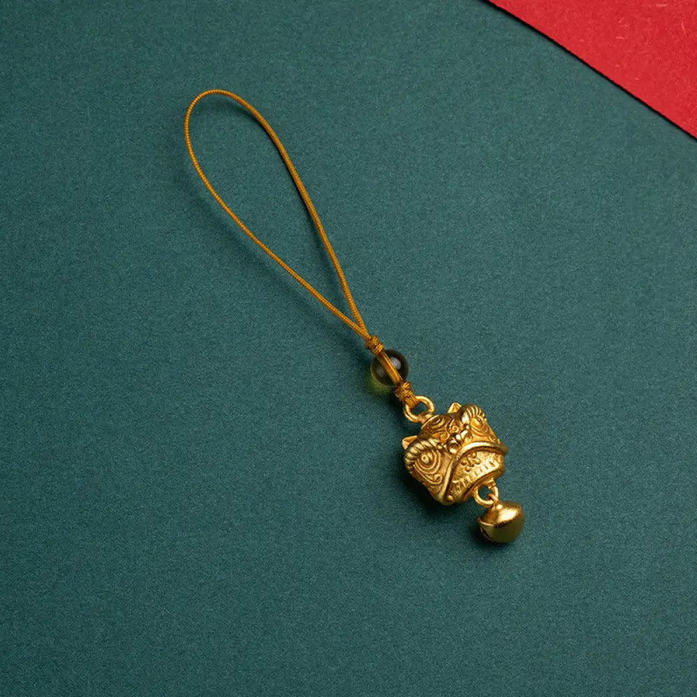 Buddha Stones Dancing Lion Auspicious Ruyi Safe Peace Rich Copper Wealth Phone Hanging Decoration - Dancing Lion Simple