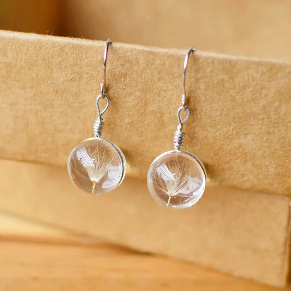 BWOOOH Dandelion White Liuli Glass Round Earrings — natural stone crystal healing bracelet for spiritual healing and mindf...