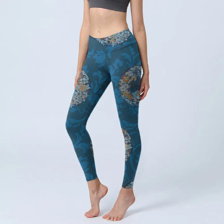 BWOOOH printed yoga leggings - Dark Blue Flowers In Bloom Print Sports 