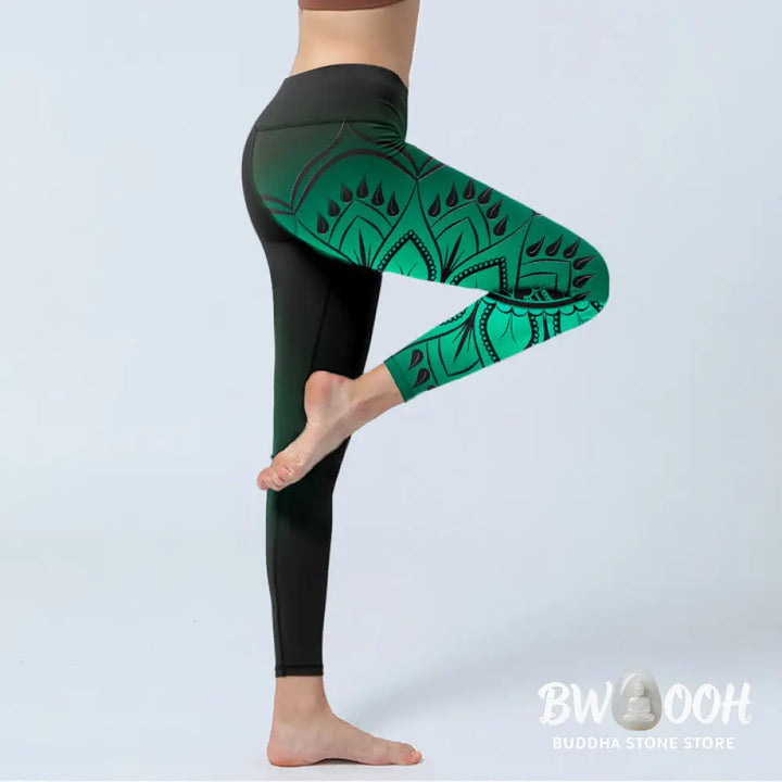 Buddha Stones Dark-Colored Mandala Pattern Gym Leggings Women&
